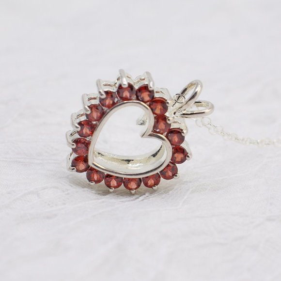 Red Rhinestone Heart Pendant Necklace Reversible Sterling Silver Clear Red 18" - Picture 3 of 9